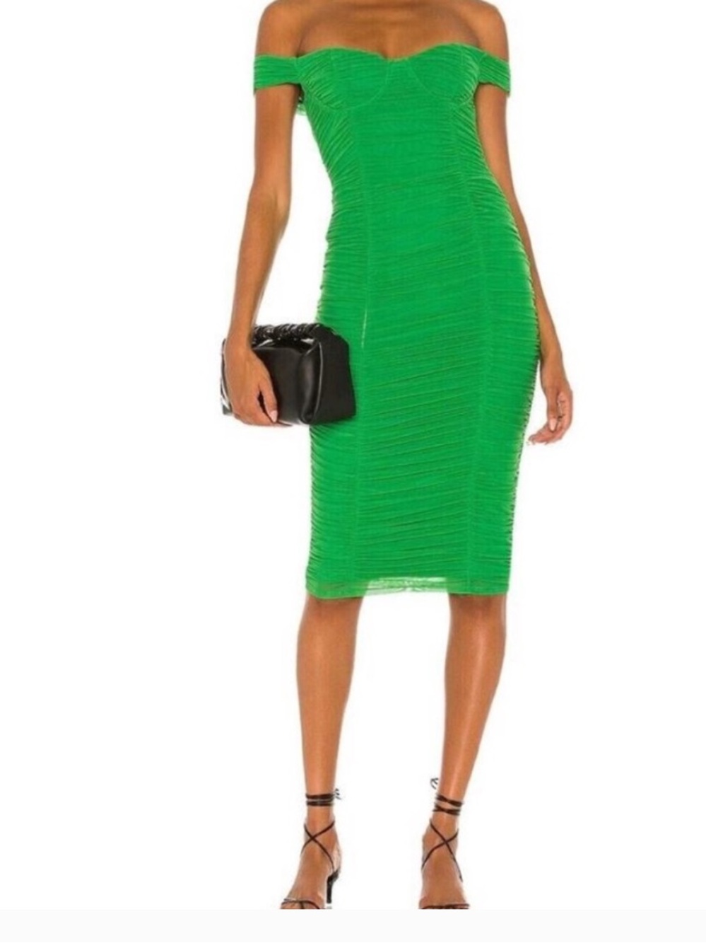 Majorelle Tabitha Midi Dress Kelly Green Ruched Nylon Mesh Stretch Classy Medium